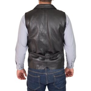 BUNERI Men’s Classic Black Leather Waistcoat Gilet