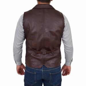 BUNERI Brown Leather Buttoned Waistcoat Gilet