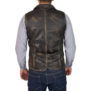 BUNERI Men’s Leather Buttoned Waistcoat Gilet Rub Off