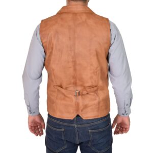 BUNERI Tan Leather Buttoned Waistcoat Gilet
