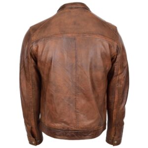 BUNERI Antique Brown Leather Cafe Racer Biker Jacket