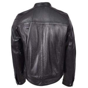 BUNERI Black Leather Cafe Racer Biker Jacket
