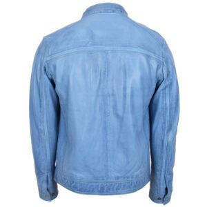 BUNERI Men’s Leather Cafe Racer Biker Jacket Sky Blue