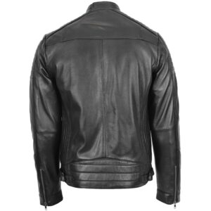 BUNERI Men’s Black Leather Cafe Racer Biker Jacket