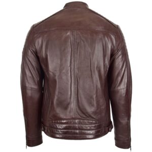 BUNERI Brown Leather Cafe Racer Biker Jacket