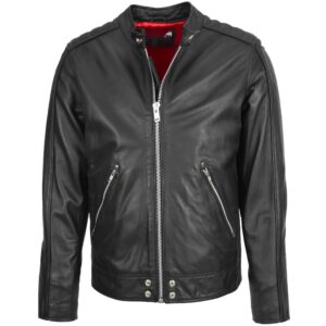 BUNERI Men’s Leather Casual Biker Fashion Jacket Black