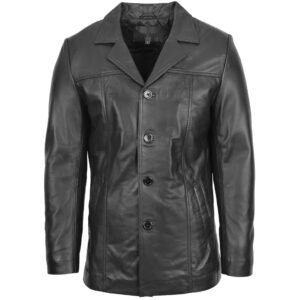 BUNERI Men’s Premium Leather Classic Reefer Jacket – Black