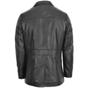 BUNERI Men’s Premium Leather Classic Reefer Jacket – Black