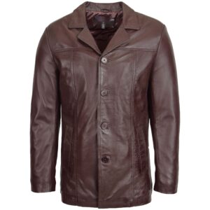 BUNERI Brown Leather Classic Reefer Jacket