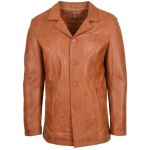 BUNERI Tan Leather Classic Reefer Jacket