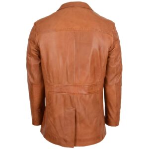 BUNERI Tan Leather Classic Reefer Jacket