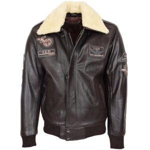 BUNERI Pilot-N Brown Leather Jacket with Detachable Collar