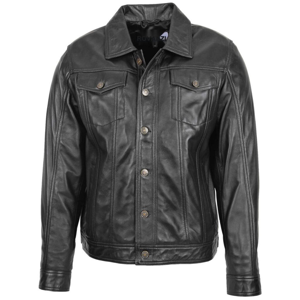 BUNERI Men's Black Leather Lee Rider Casual Jacket