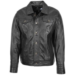 BUNERI Black Leather Lee Rider Casual Jacket