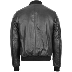 BUNERI Men’s Black Leather MA-1 Bomber Jacket