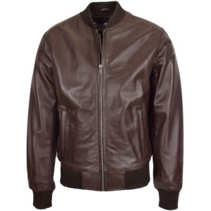 BUNERI Men’s Brown Leather MA-1 Bomber Jacket