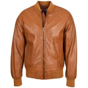 BUNERI Tan Leather MA-1 Bomber Jacket