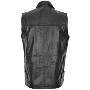 BUNERI Men’s Black Leather Multi-Purpose Gilet