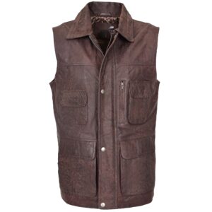 BUNERI Men’s Leather Multi-Purpose Gilet Brown