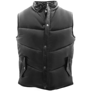 BUNERI Black Leather Puffer Waistcoat Body Warmer
