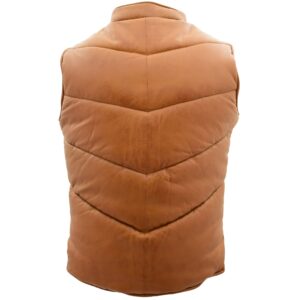 BUNERI Men’s Leather Puffer Waistcoat Body Warmer Tan