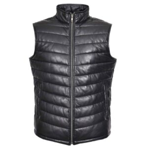 BUNERI Men’s Black Leather Puffer Vest