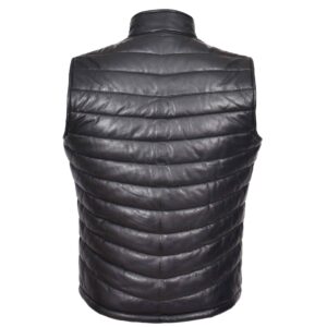 BUNERI Men’s Black Leather Puffer Vest