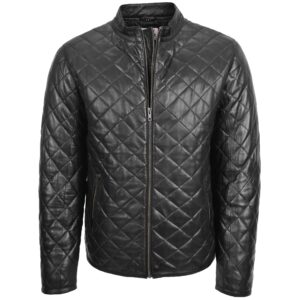BUNERI Men’s Black Leather Quilted Anorak Style Jacket