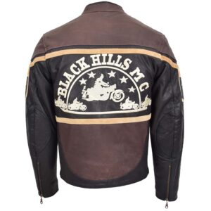 BUNERI Black Hills Men’s Leather Jacket Brown with Racing Badges