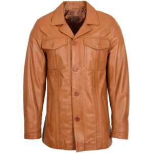 BUNERI Tan Leather Reefer Buttoned Blazer Jacket