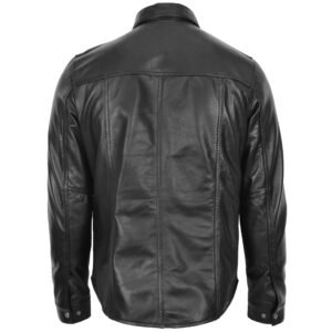 BUNERI Black Leather Shirt Classic Trucker Style