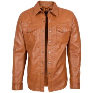BUNERI Men’s Classic Leather Trucker Shirt Tan