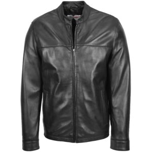 BUNERI Black Leather Standing Collar Jacket II
