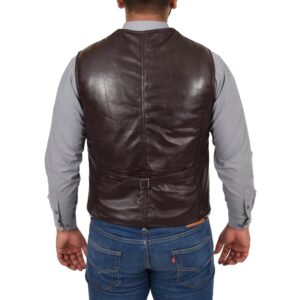 BUNERI Brown Leather Traditional Waistcoat