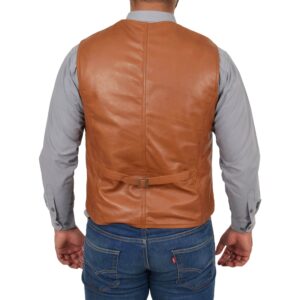 BUNERI Tan Leather Traditional Waistcoat