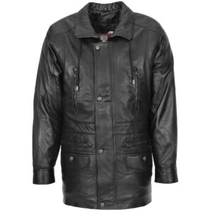 BUNERI Men’s Classic Black Leather Car Coat
