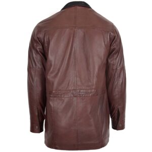 BUNERI Men’s Brown Leather Hip-Length Car Coat