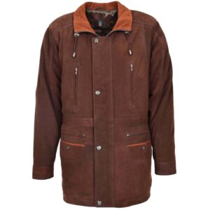 BUNERI Men’s Brown Nubuck Leather Winter Car Coat