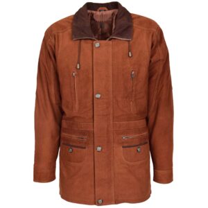 BUNERI Men’s Tan Nubuck Hip-Length Car Coat