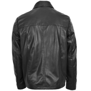 BUNERI Black Leather Zip Box Harrington Jacket