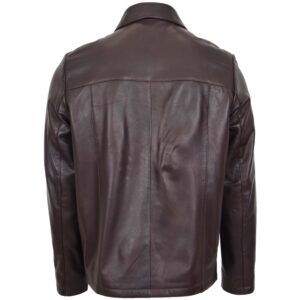 BUNERI Brown Leather Zip Box Harrington Jacket