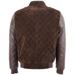 BUNERI Men’s Brown Leather and Suede Bomber Varsity Jacket