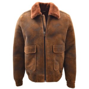 BUNERI Men’s Brown Ginger Sheepskin Leather Flying Bomber Jacket