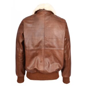 BUNERI Tan Premium Leather Aviator Bomber Jacket Detachable Collar G-1 Men