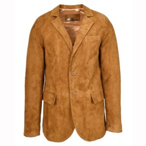 BUNERI Men’s Genuine Goat Suede Leather Blazer Cognac