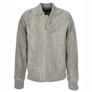 BUNERI Men’s Grey Genuine Goat Suede MA-1 Varsity Jacket
