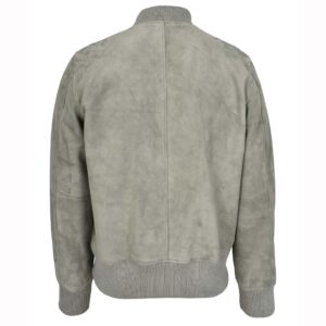 BUNERI Men’s Grey Genuine Goat Suede MA-1 Varsity Jacket