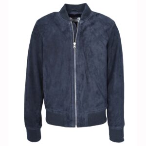 BUNERI Men’s Real Goat Suede Bomber Jacket MA-1 Varsity Design Navy Blue
