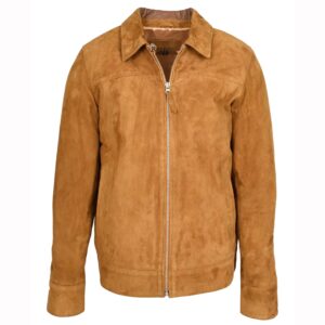 BUNERI Cognac Genuine Suede Leather Classic Zip Box Jacket
