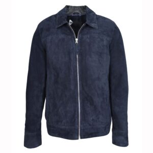 BUNERI Navy Goat Suede Classic Zip Box Jacket